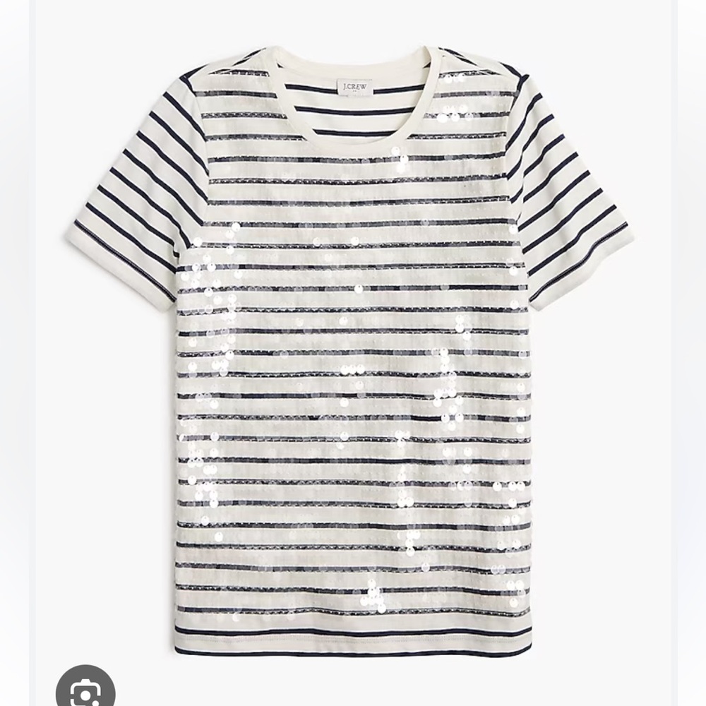 NWT J. Crew Sequin Stripe Tee Navy Blue & White XS - Picture 3 of 9